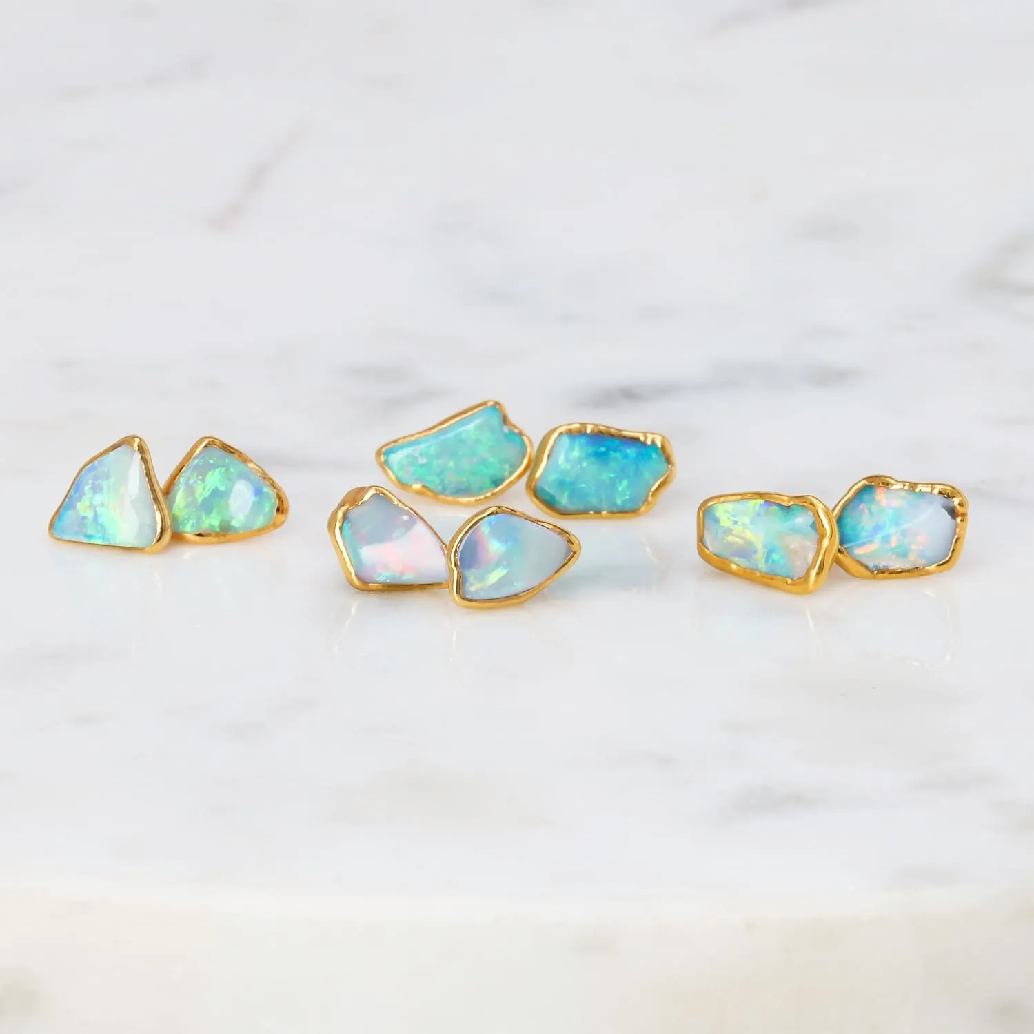 Large Raw Australian Opal Stud Earrings in Sterling Silver