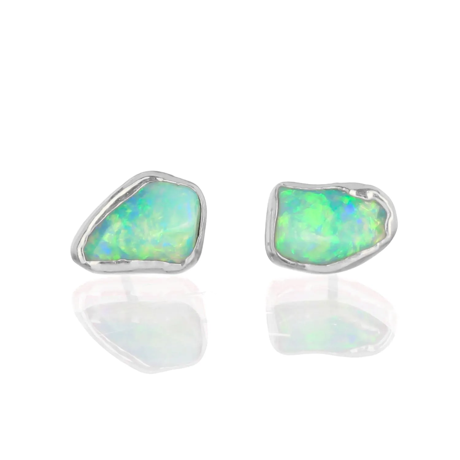 Large Raw Australian Opal Stud Earrings in Sterling Silver