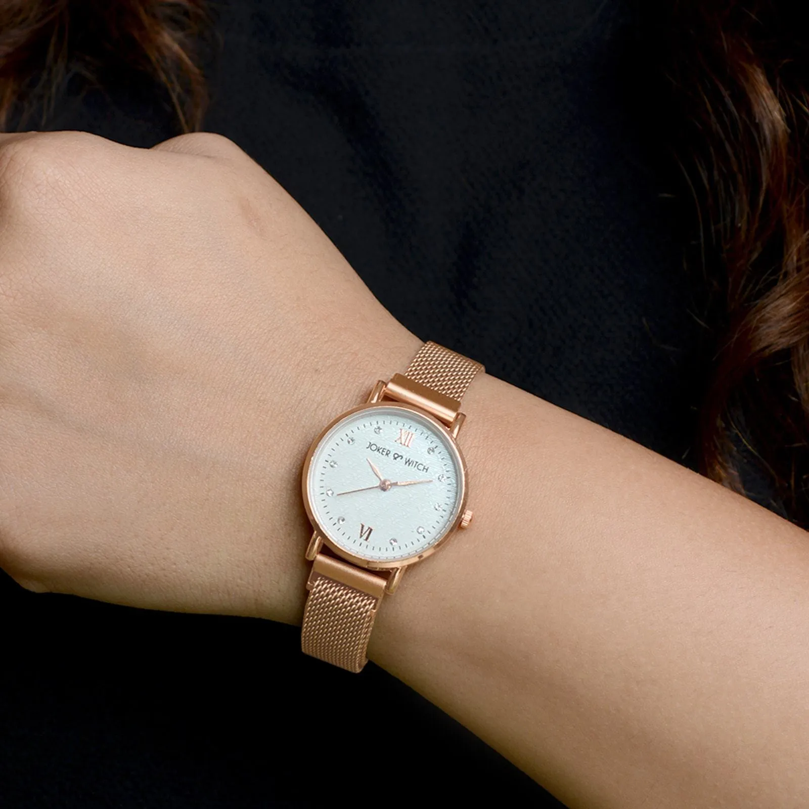 Lexi Mini Rosegold Mesh Strap White Dial Watch