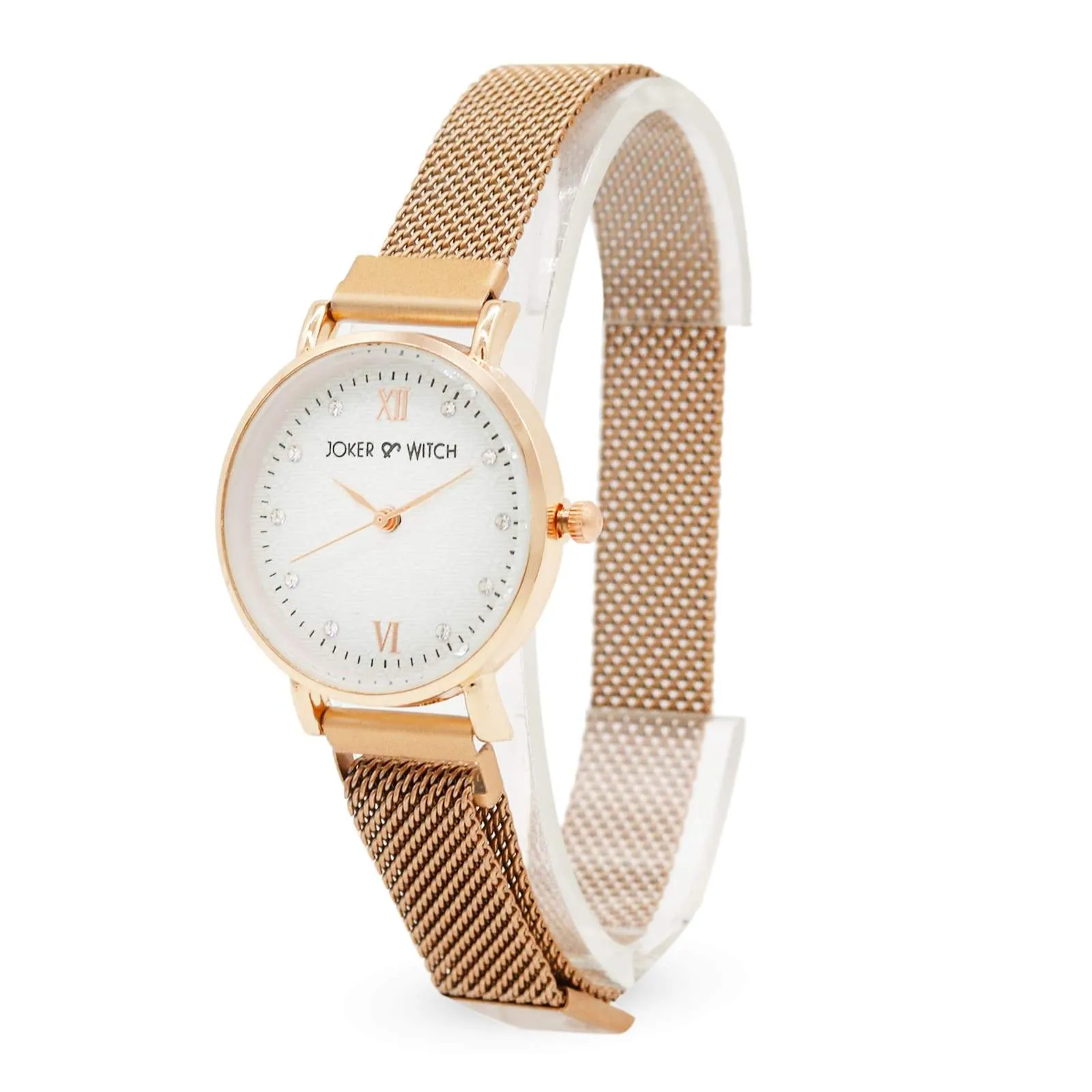 Lexi Mini Rosegold Mesh Strap White Dial Watch