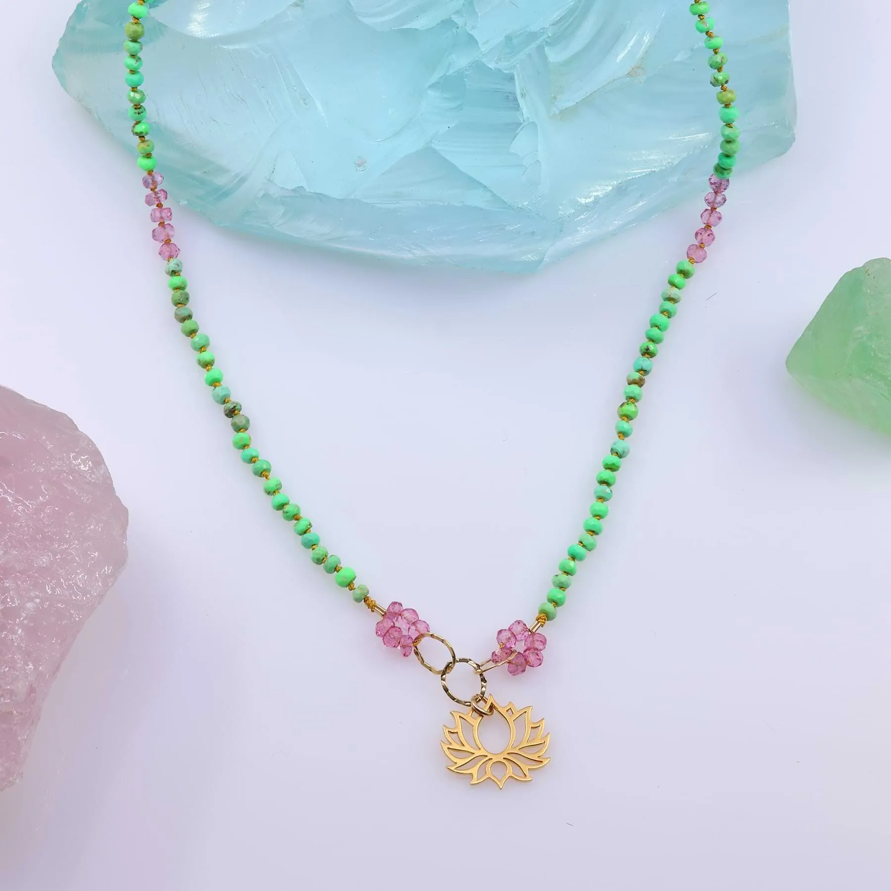 Lilypad - Turquoise and Pink Topaz Necklace