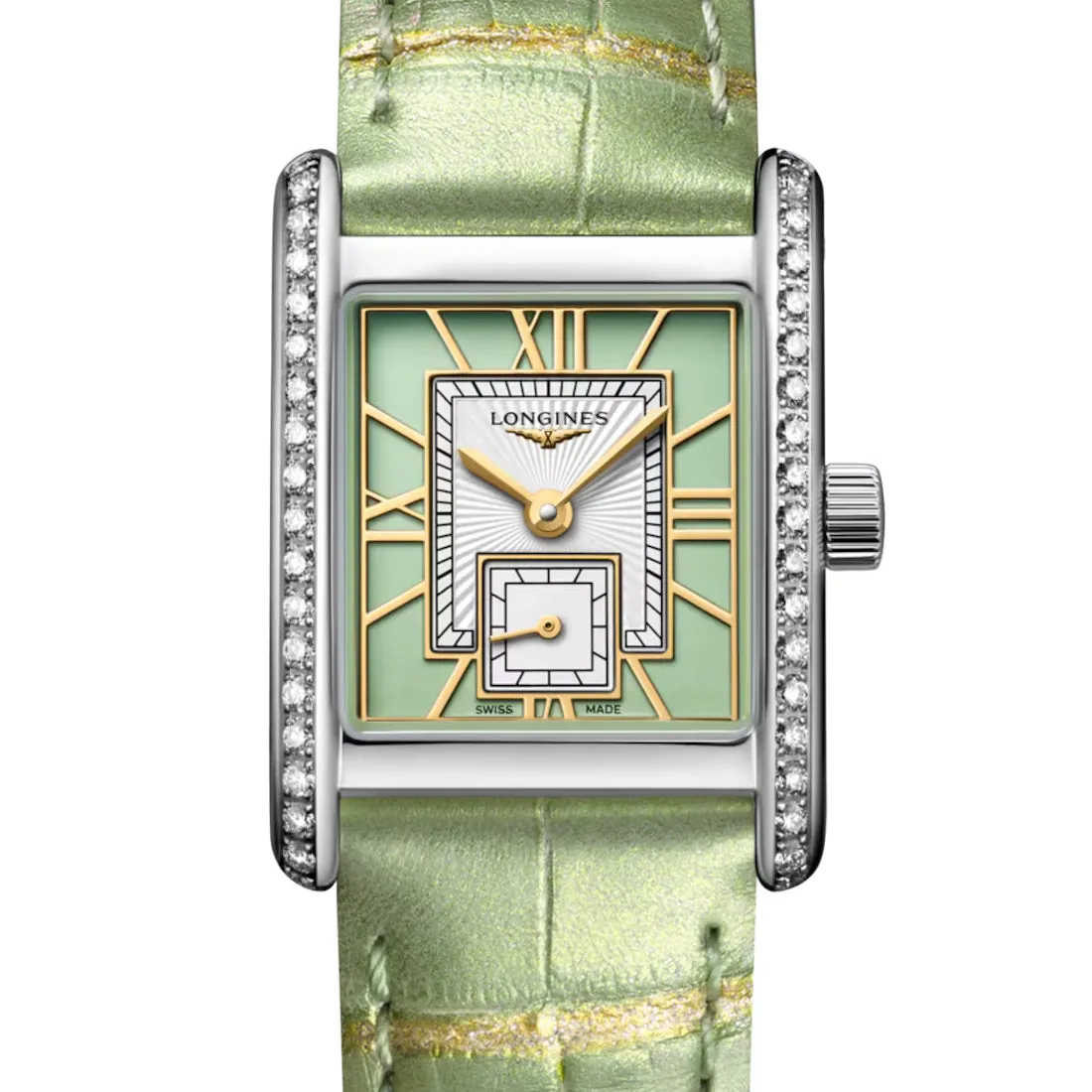 Longines Mini DolceVita Quartz Green Diamond Watch 21.5x29MM L5.200.0.05.2