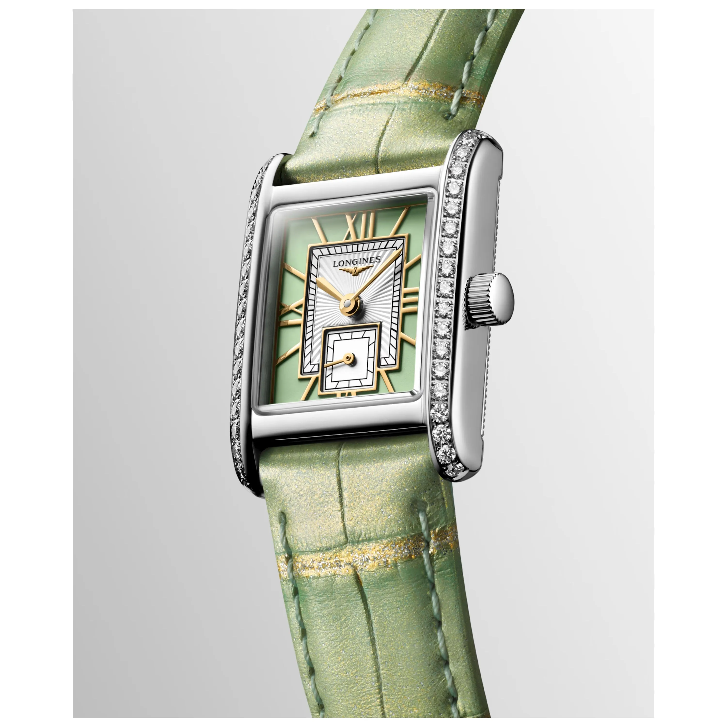 Longines Mini DolceVita Quartz Green Diamond Watch 21.5x29MM L5.200.0.05.2