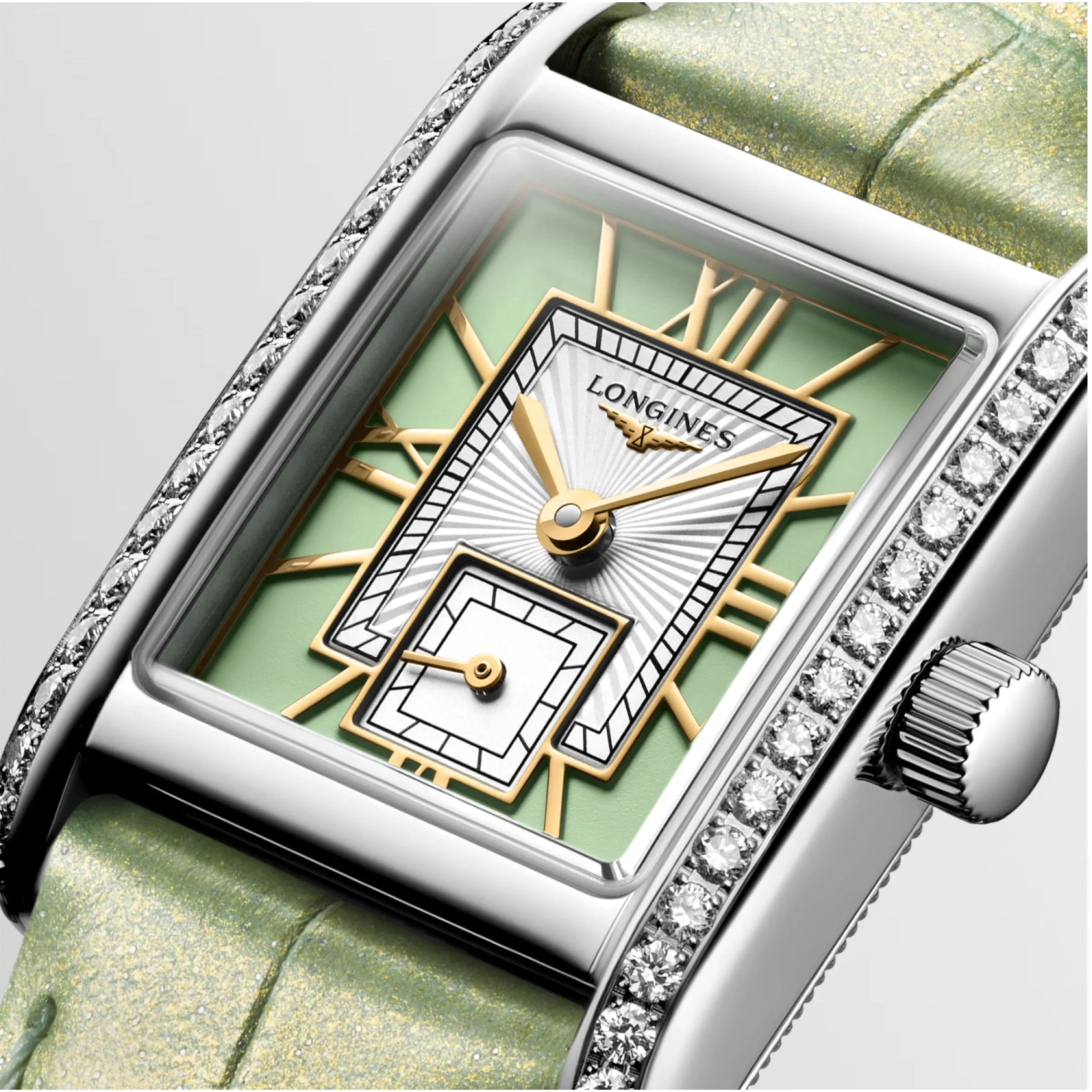 Longines Mini DolceVita Quartz Green Diamond Watch 21.5x29MM L5.200.0.05.2