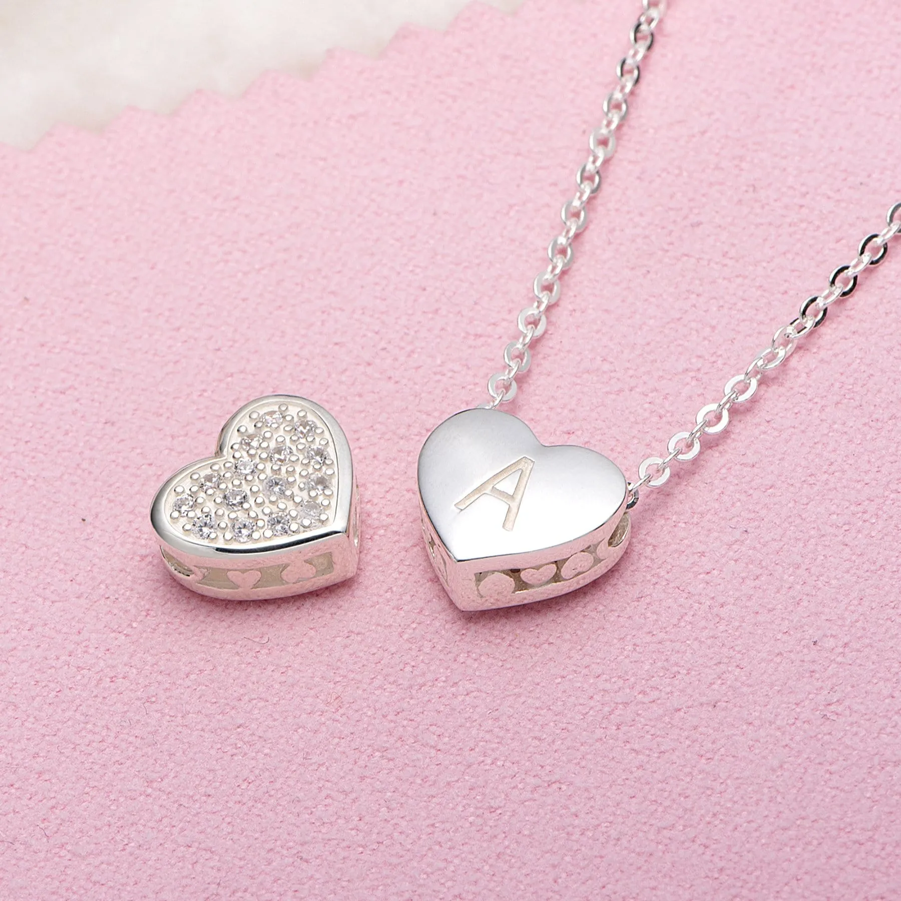 Love Heart Initial Pendant Silver, 26 Alphabets