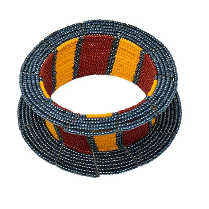 Maasai Ream Beaded Bangle 03 - Grey, Red & Yellow all