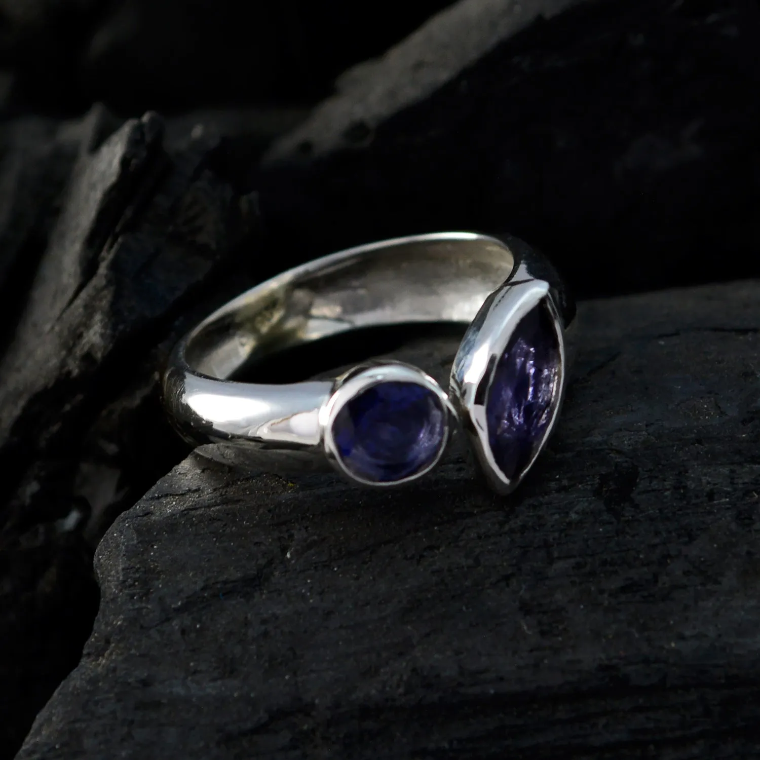 Magnetic Gemstone Iolite 925 Sterling Silver Rings Meteorite Jewelry