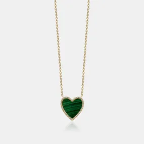 Malachite Diamond Border Heart Necklace