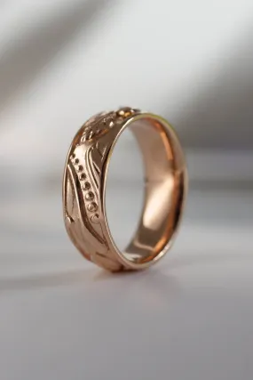 Man wedding band, rose gold, leaf ring / Callisto