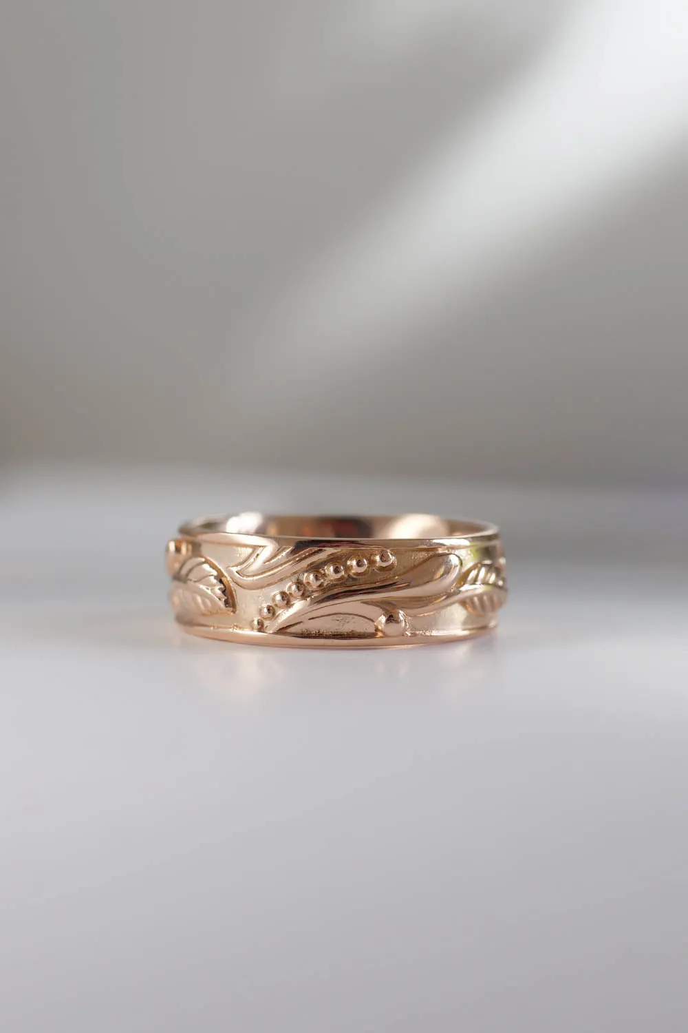 Man wedding band, rose gold, leaf ring / Callisto