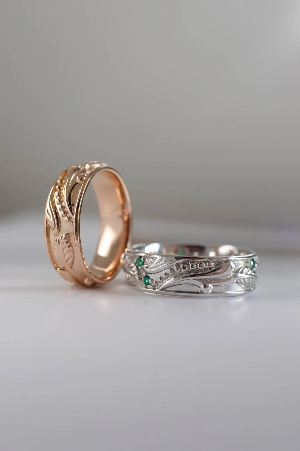 Man wedding band, rose gold, leaf ring / Callisto