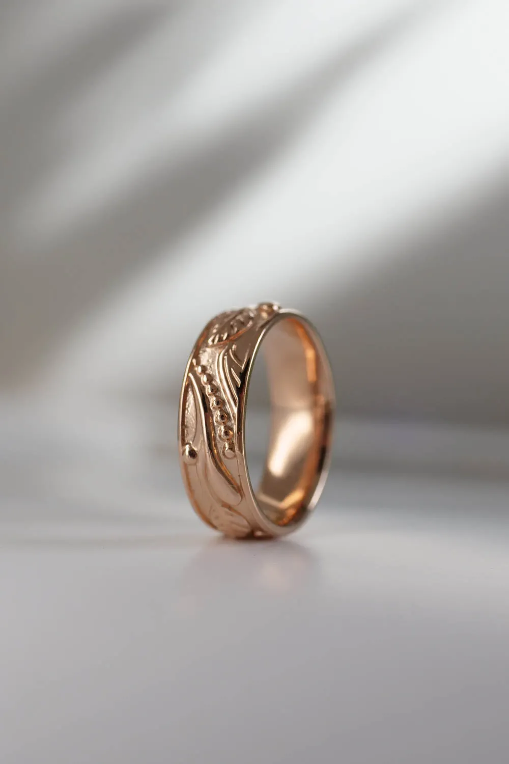 Man wedding band, rose gold, leaf ring / Callisto