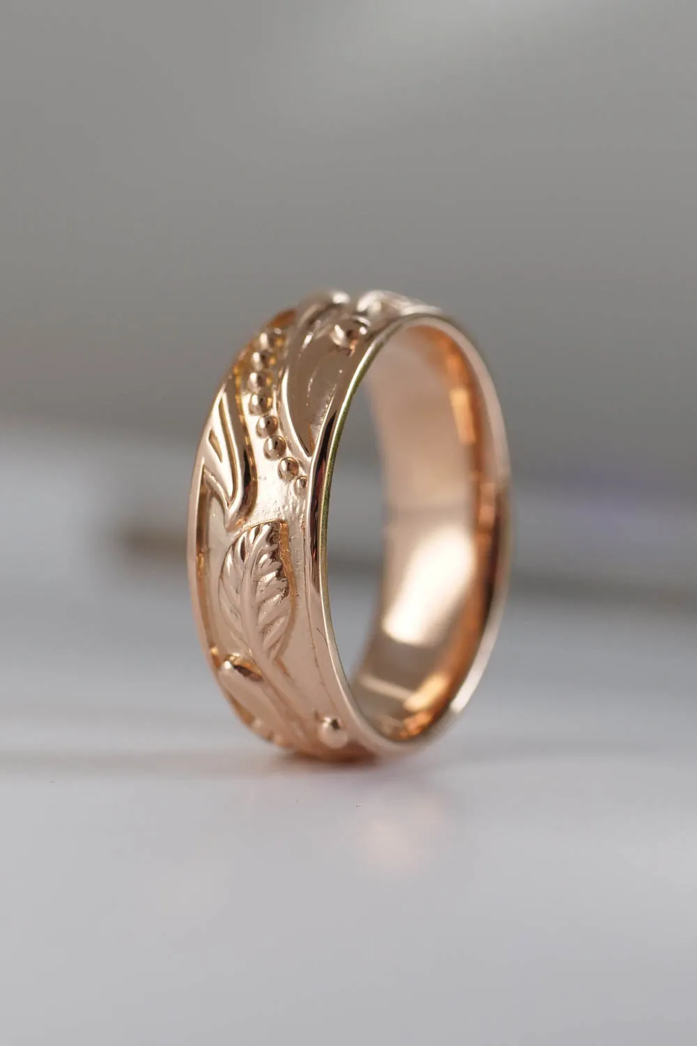 Man wedding band, rose gold, leaf ring / Callisto