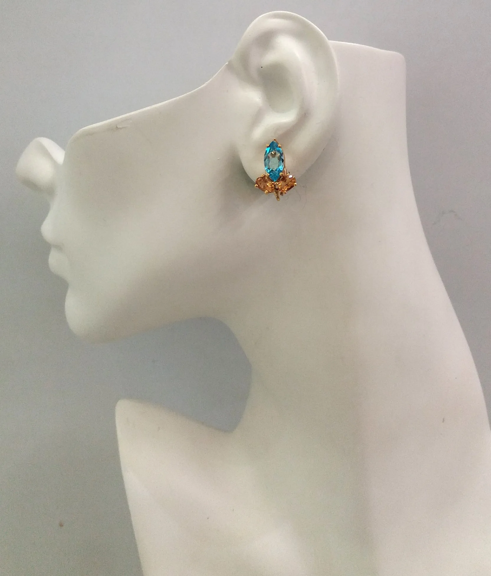 Marquis Blue Topaz and Citrine Studs with Amethyst, Blue Topaz & Oval Lemon Quartz detachable dangle Twinset Earrings