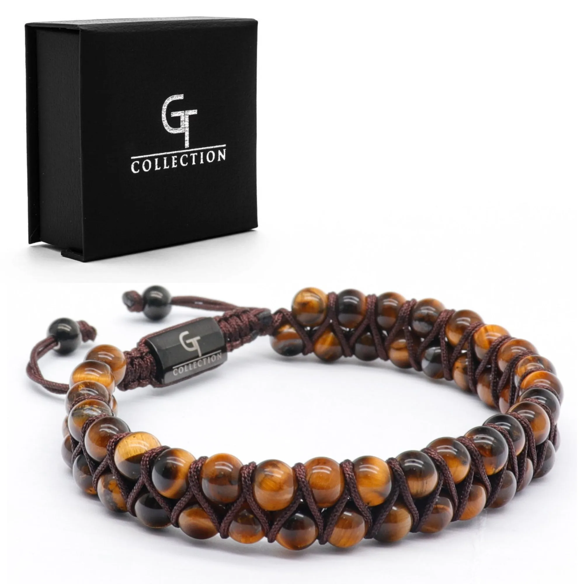 Men's TIGER EYE Double Bead Bracelet - One Size Fits All