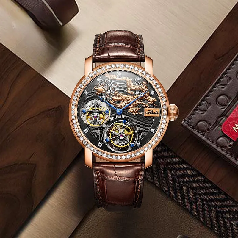 Mens Vintage Gold Double Tourbillon Watches