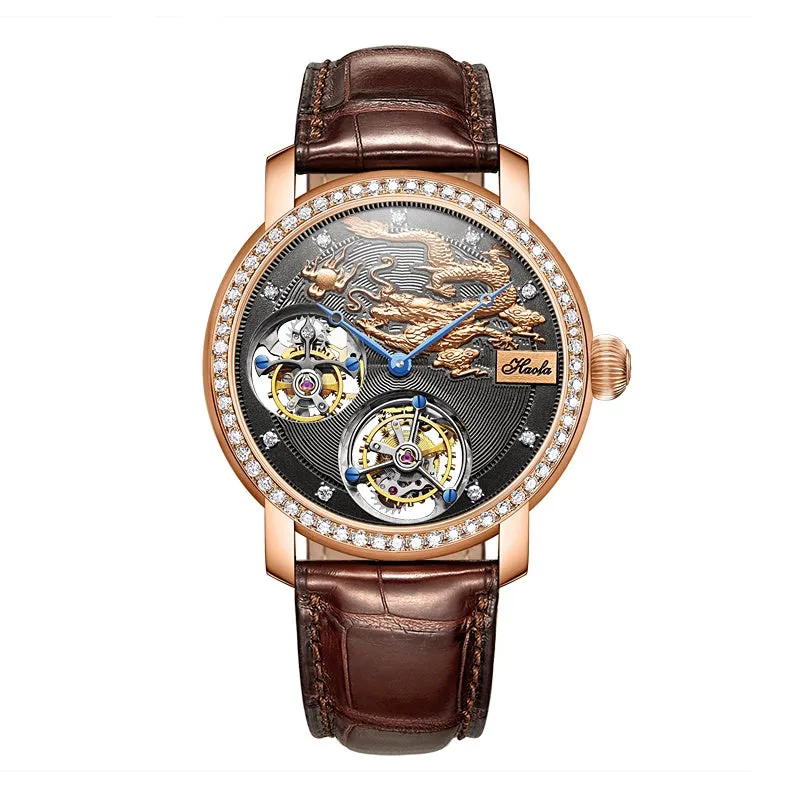 Mens Vintage Gold Double Tourbillon Watches