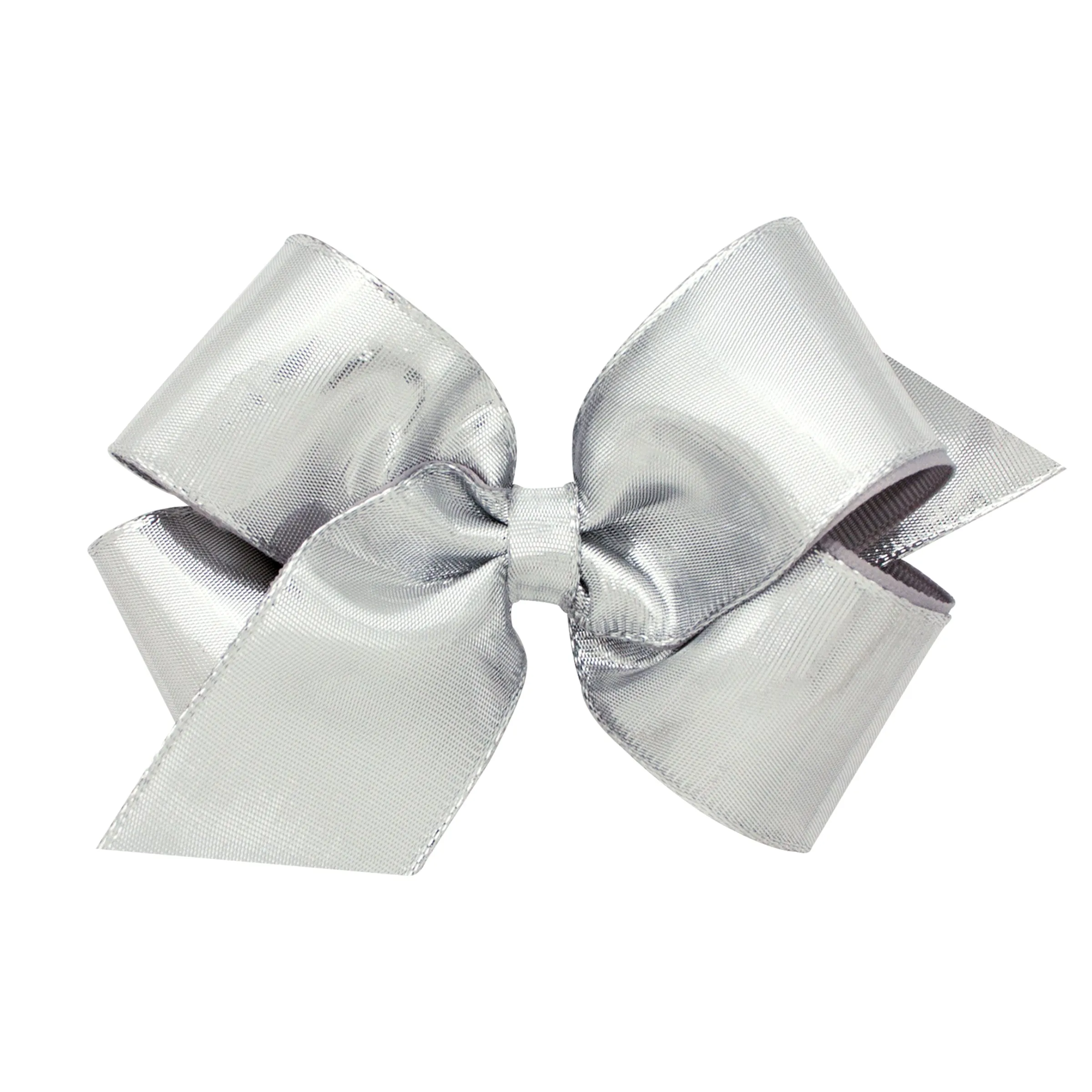 Metallic Lame Overlay Hair Bow on Clippie - Silver