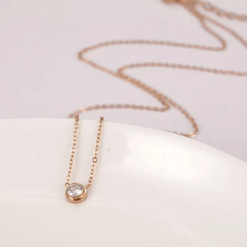 Minimal Zirconia Necklace - Rose Gold