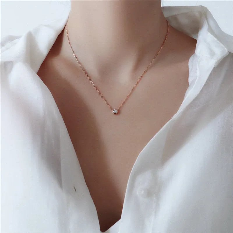 Minimal Zirconia Necklace - Rose Gold