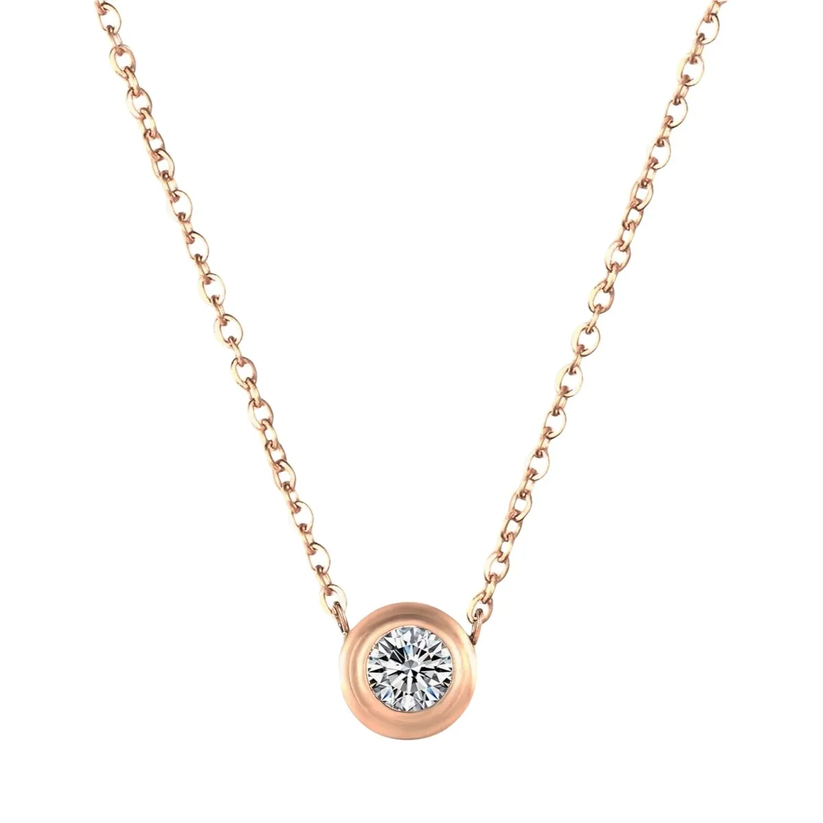 Minimal Zirconia Necklace - Rose Gold