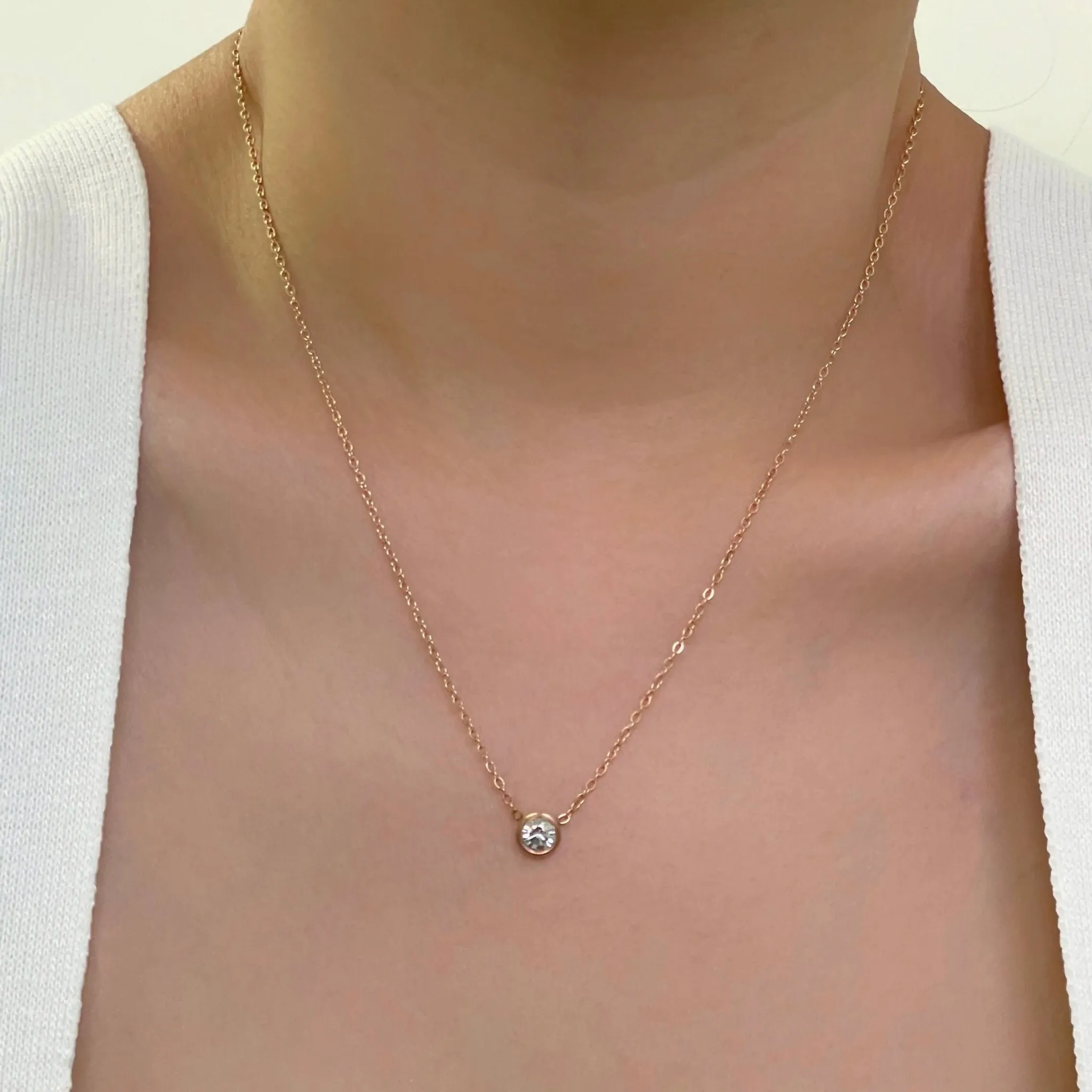 Minimal Zirconia Necklace - Rose Gold