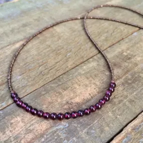 Minimalist Garnet Necklace with Antiqued Copper Accents