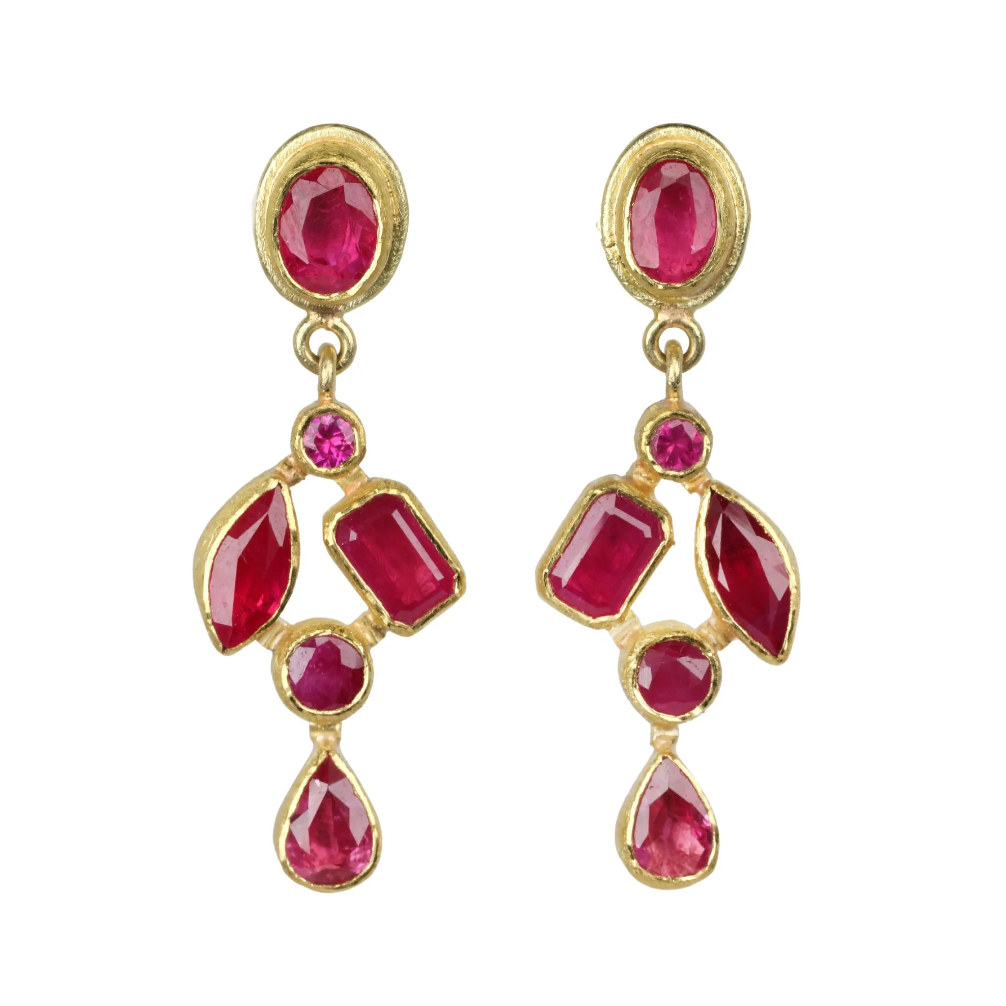 Mixed Faceted Ruby Mosaic Earrings