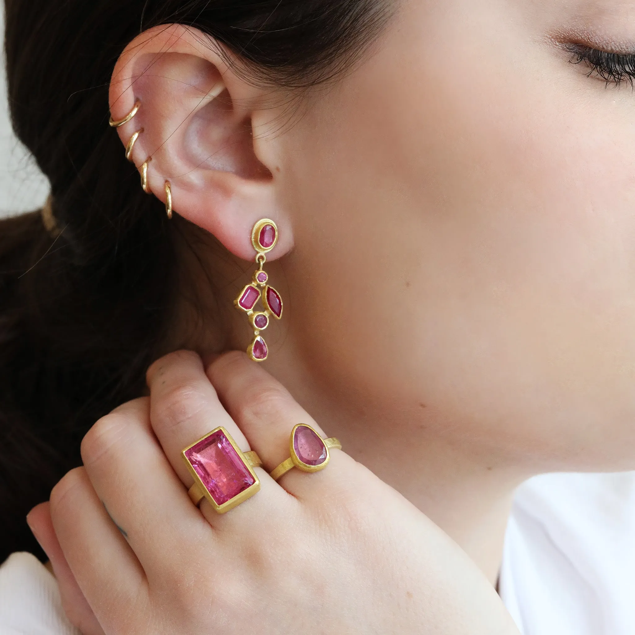 Mixed Faceted Ruby Mosaic Earrings