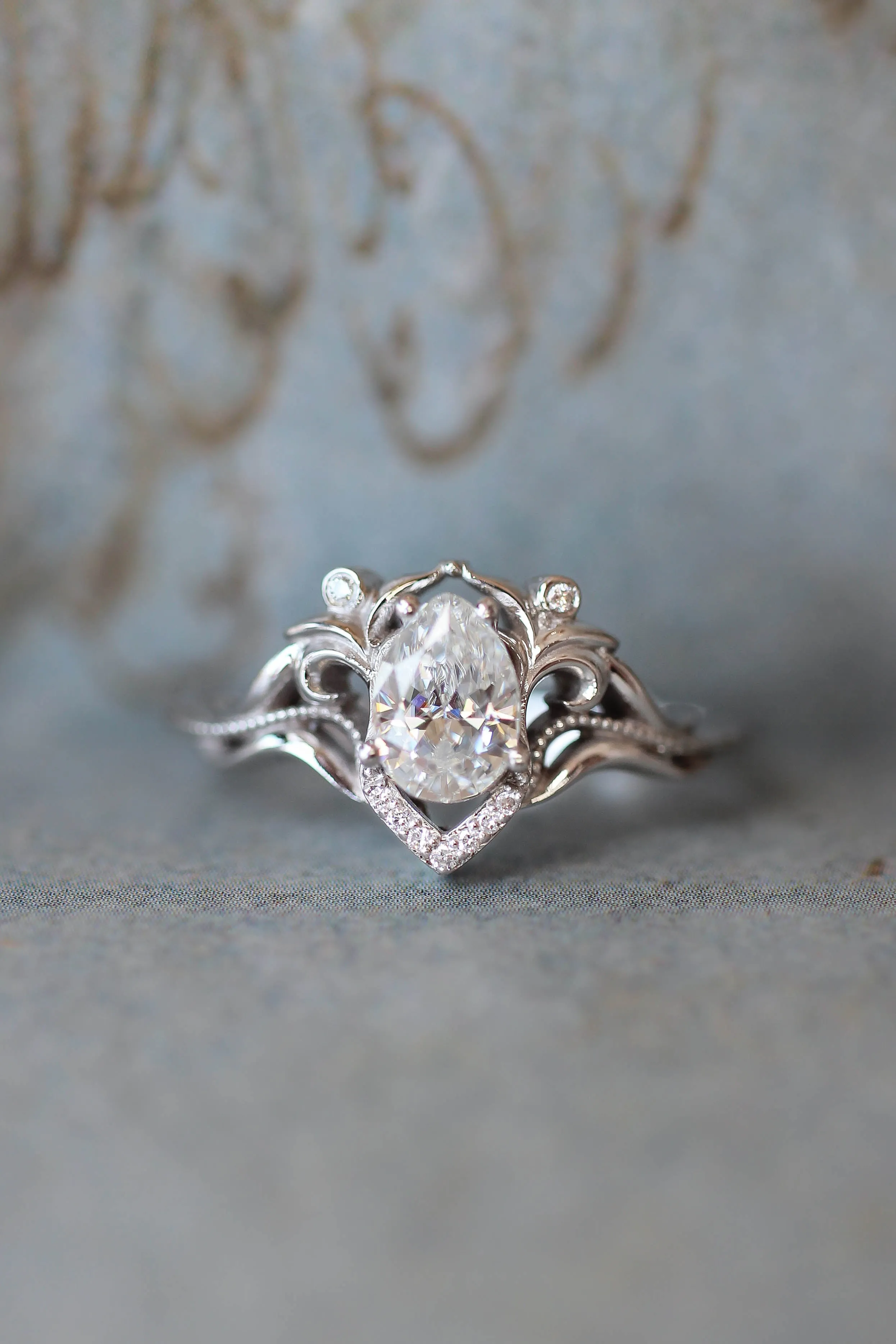 Moissanite and diamonds engagement ring / Lida small