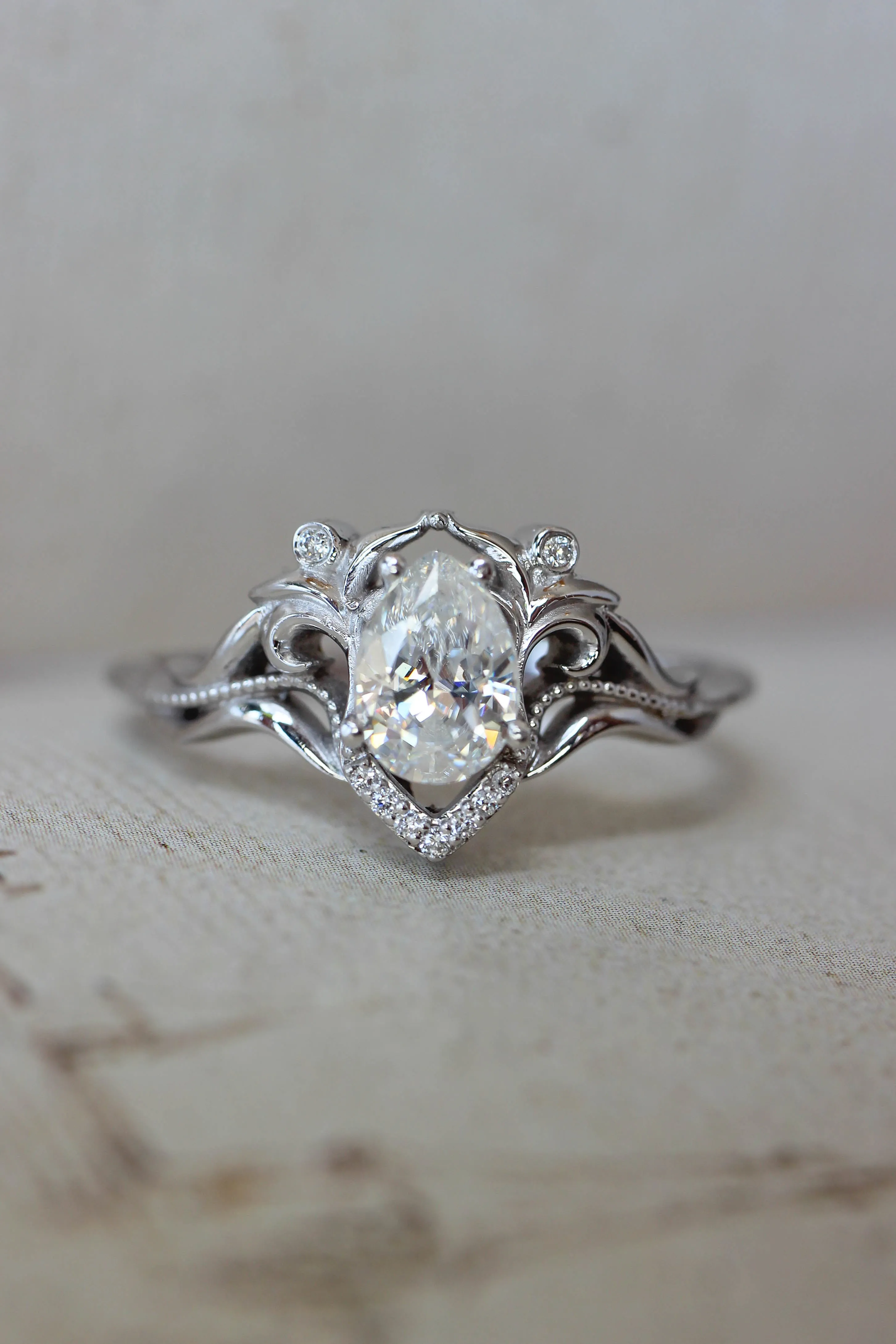 Moissanite and diamonds engagement ring / Lida small