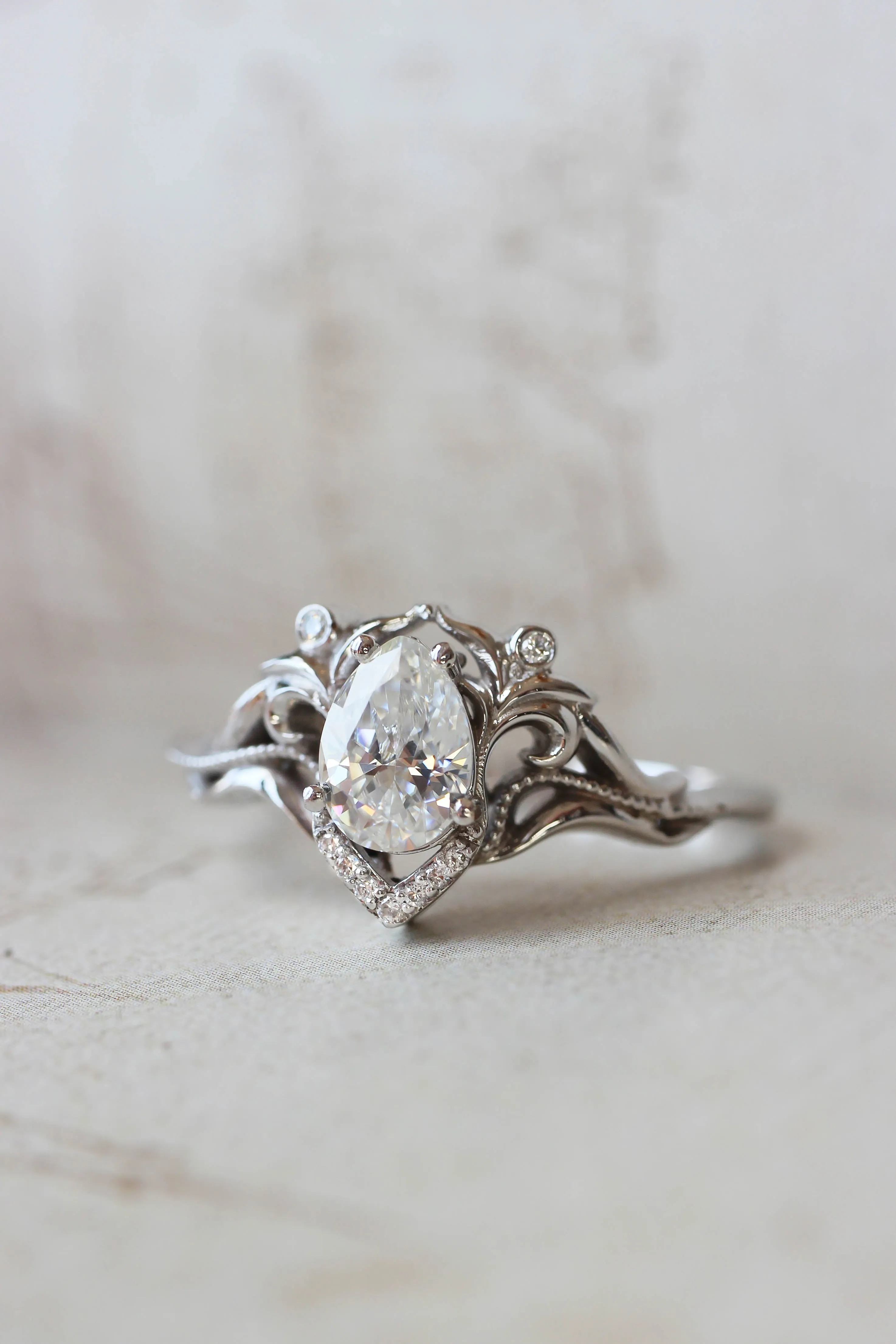 Moissanite and diamonds engagement ring / Lida small