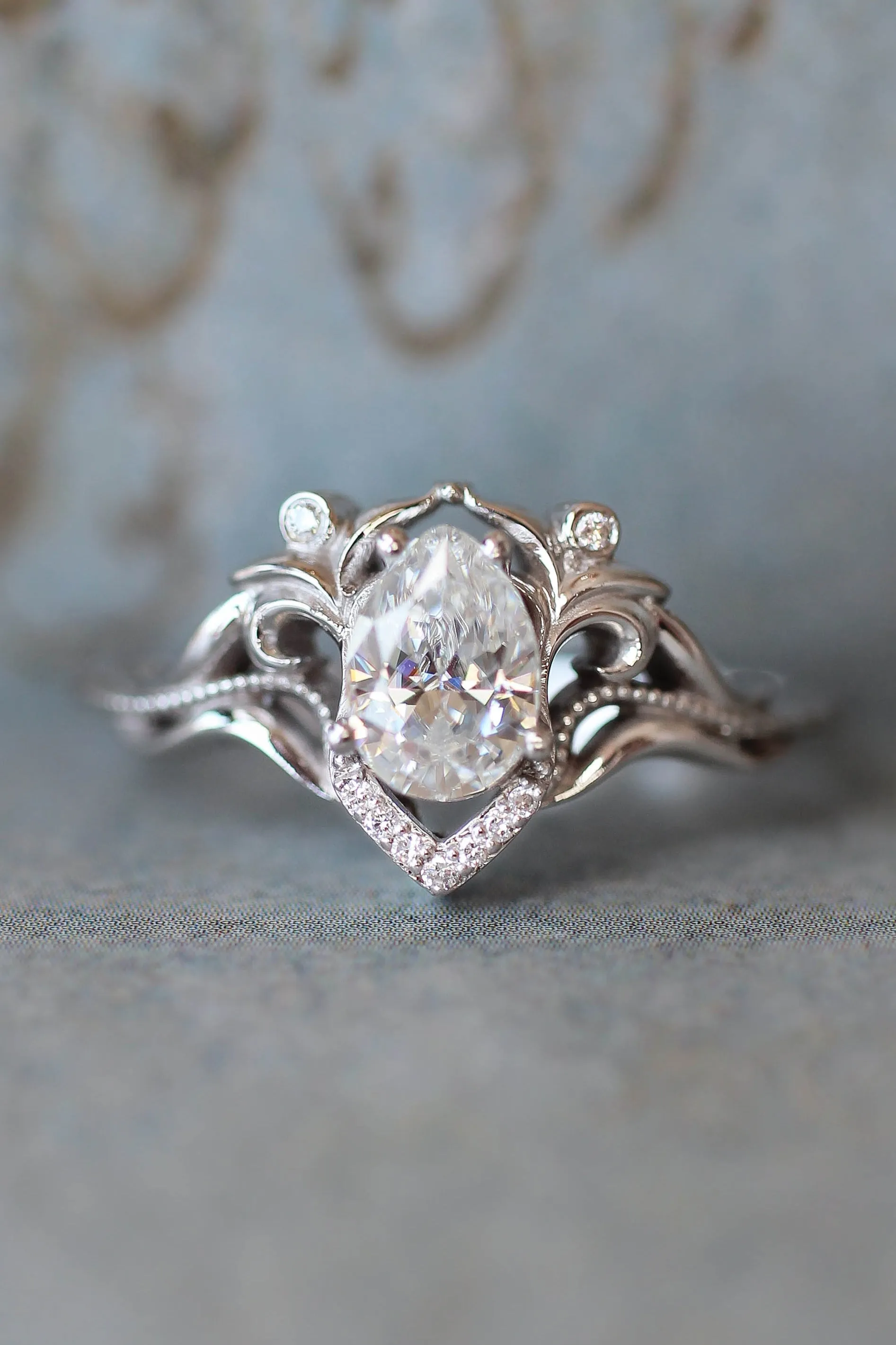 Moissanite and diamonds engagement ring / Lida small