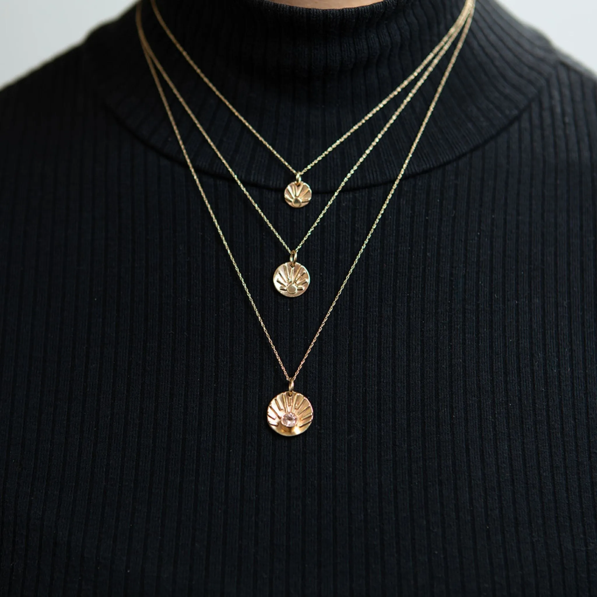 Morganite Sun Necklace - 14K Gold