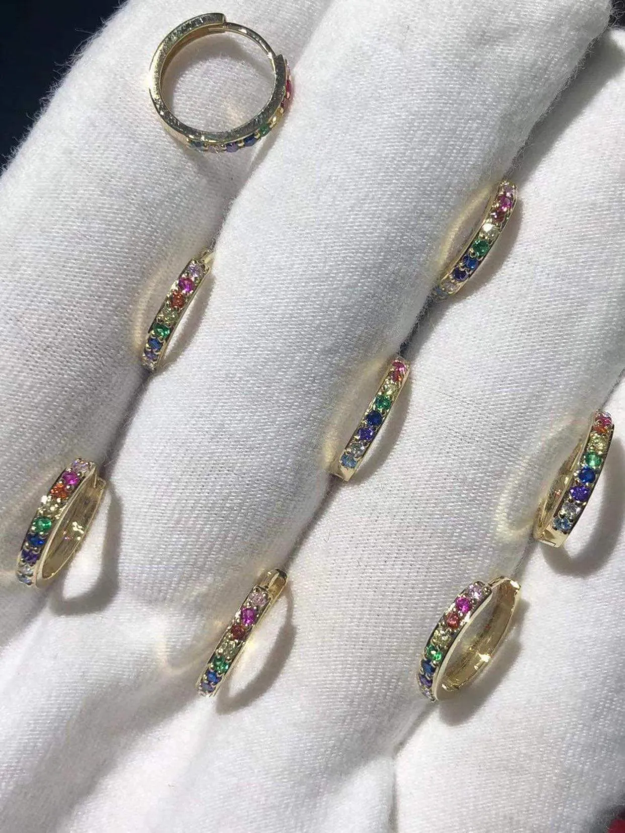 Multi-color Gemstone Hoop Earrings 18K Gold 12mm