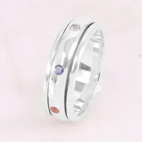 Multi Stone 925 Sterling Silver Meditation Spinner Ring, Seven Chakra, Handmade Jewelry, Gift for Her