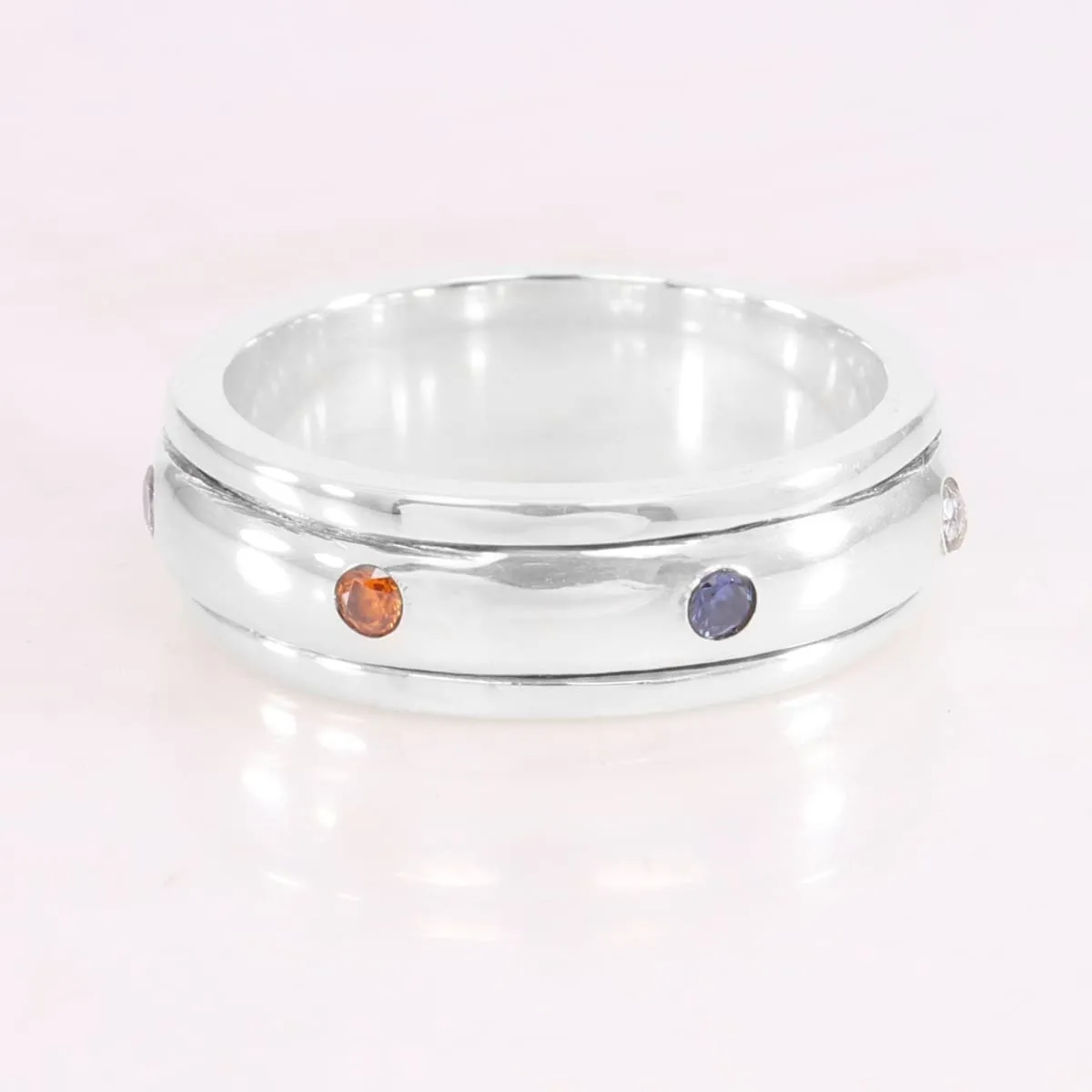 Multi Stone 925 Sterling Silver Meditation Spinner Ring, Seven Chakra, Handmade Jewelry, Gift for Her