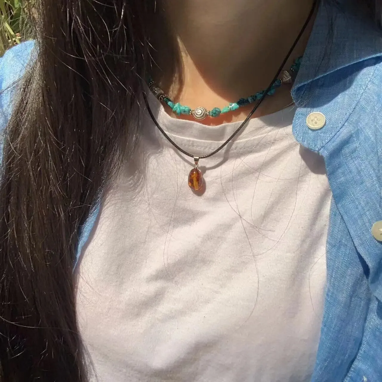 Natural Amber Pendant Necklace