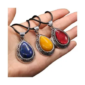 Natural Stone Water Drop Shape Pendant Necklace