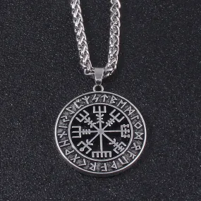 Norse Vikings Necklaces Jewelry Gift Compass Nordic Runes Odin Chain Necklace for Women Men Amulet Pendant