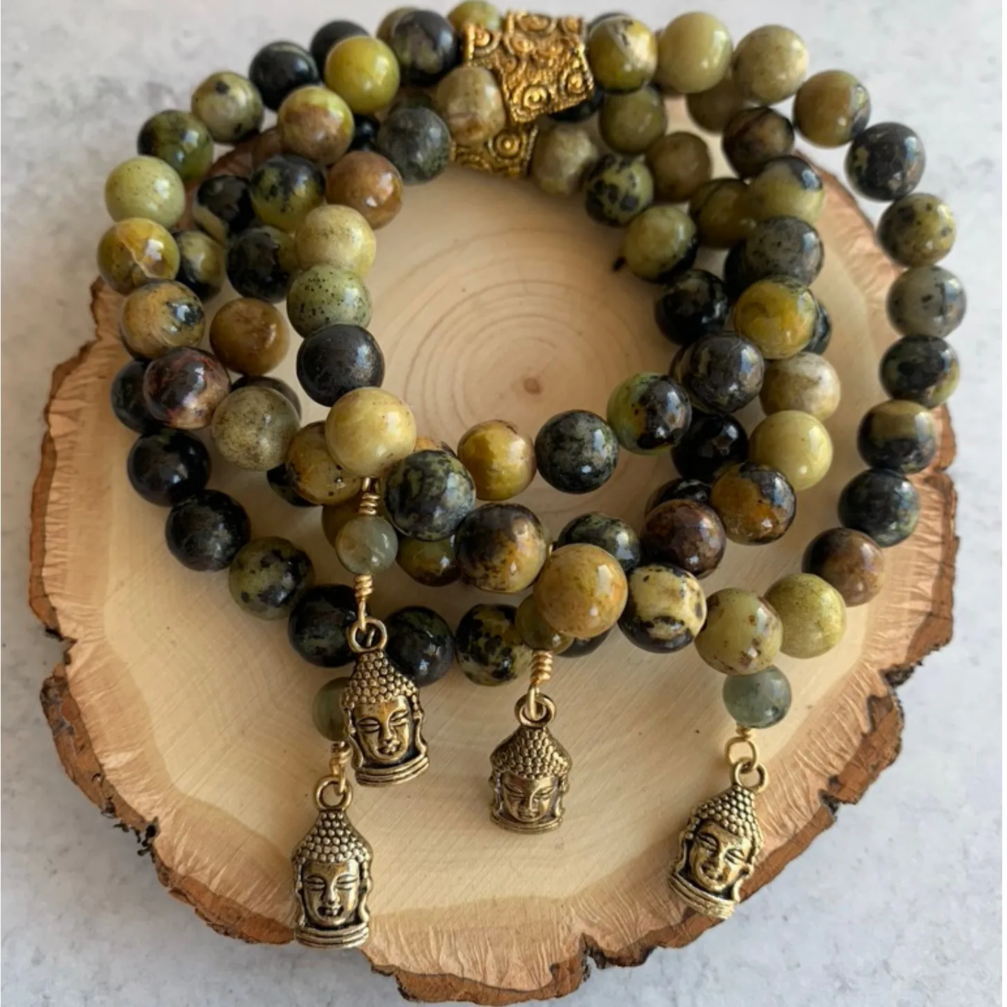 Olive Jasper Zen Gemstone Bracelet with Buddha Charm