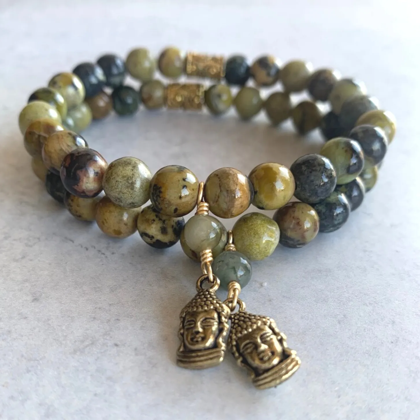 Olive Jasper Zen Gemstone Bracelet with Buddha Charm