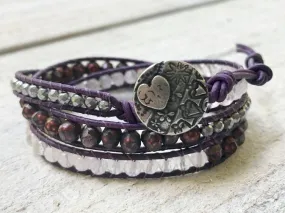 Pearl Bracelet - June Birthstone - Purple Triple Wrap - Moonstone Bracelet - Purple Bracelet  - Pearl Jewelry - Women's Bracelets