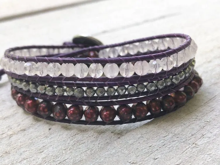 Pearl Bracelet - June Birthstone - Purple Triple Wrap - Moonstone Bracelet - Purple Bracelet  - Pearl Jewelry - Women's Bracelets