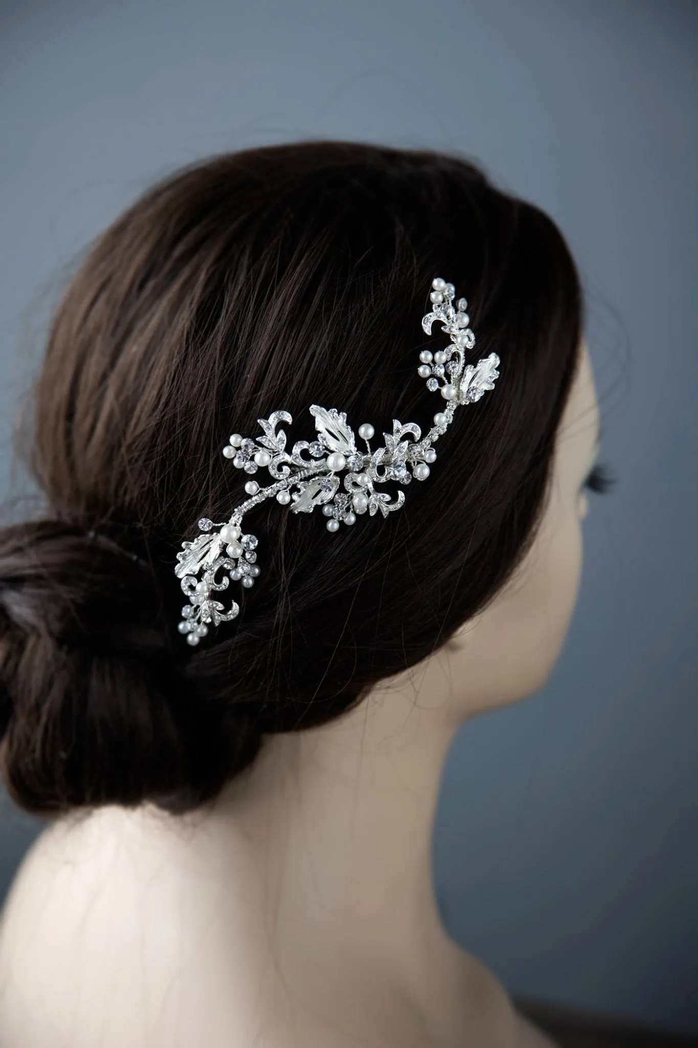 Pearl Bridal Clip of Scrolls and Leaves