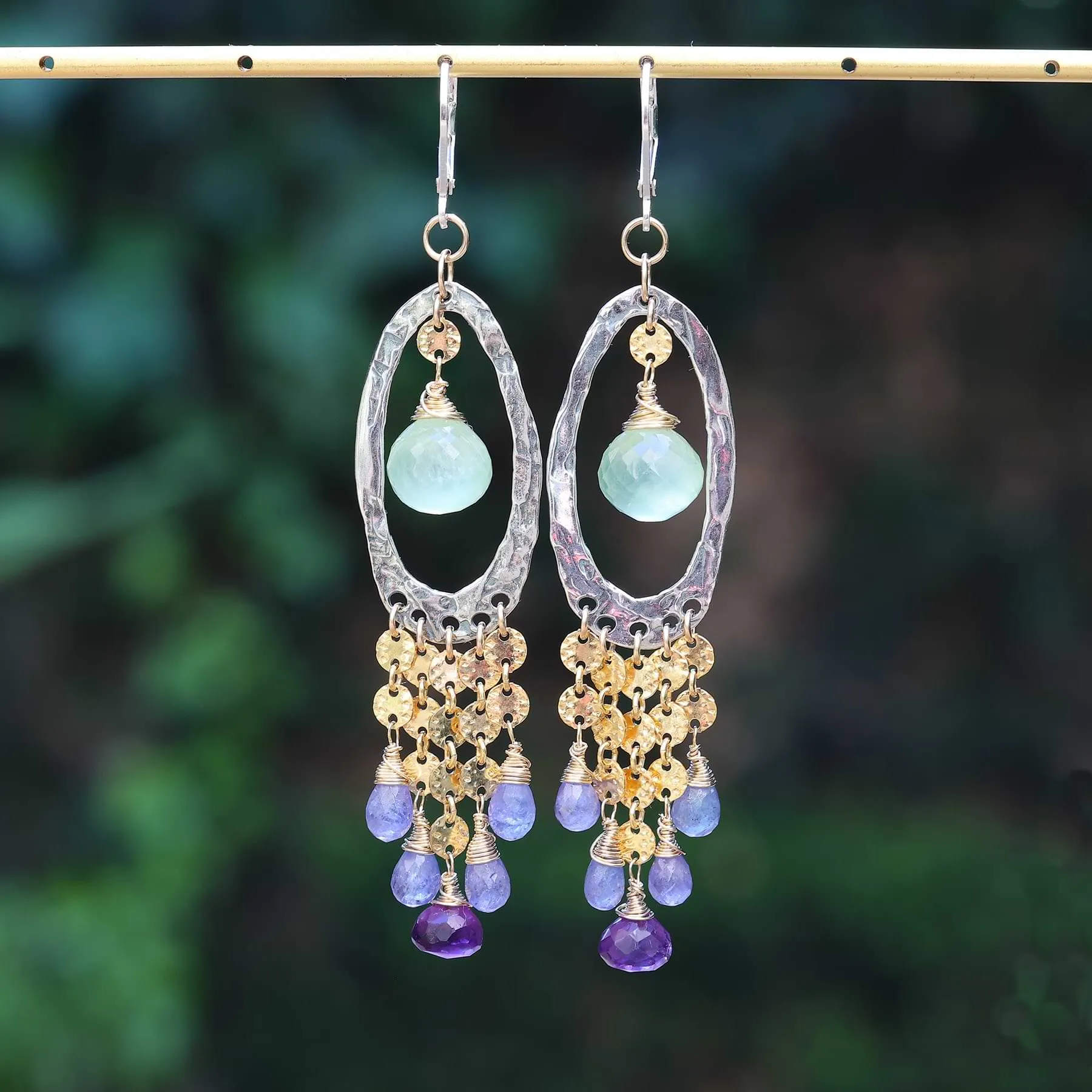 Provence - Prehnite, Amethyst and Tanzanite Drop Earrings