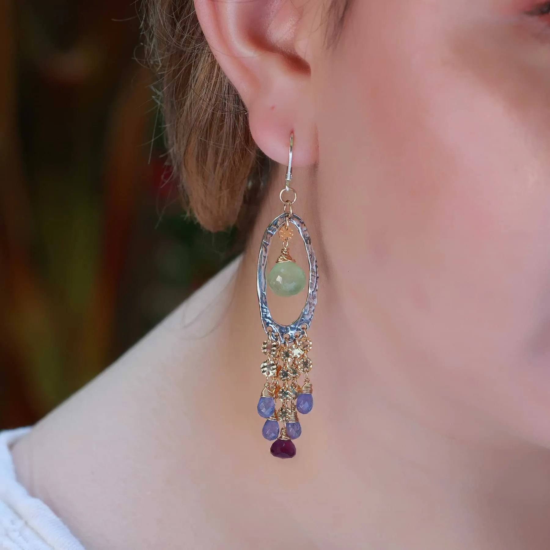 Provence - Prehnite, Amethyst and Tanzanite Drop Earrings