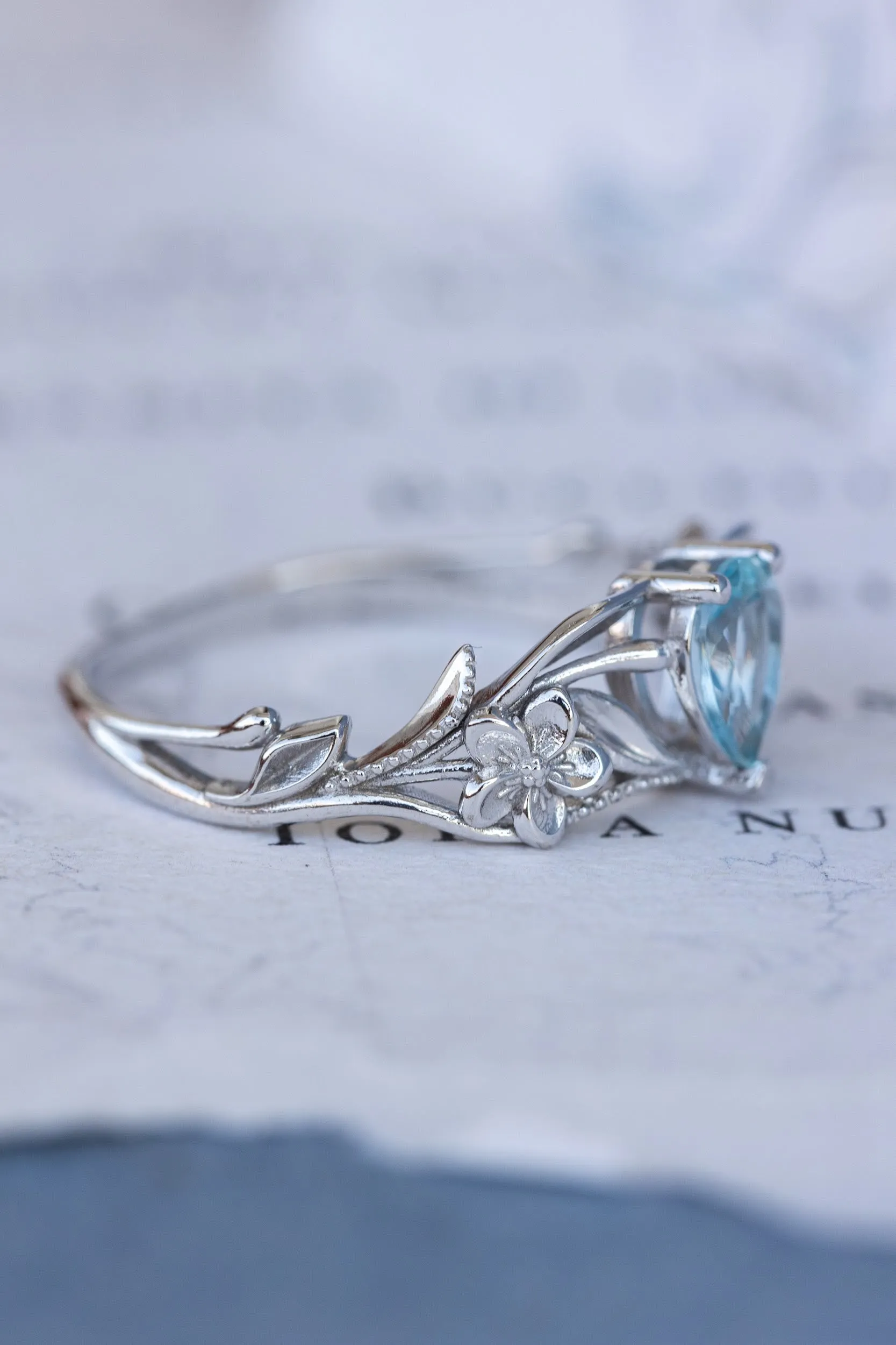 READY TO SHIP: Eloise ring in 14K white gold, natural aquamarine pear cut 7x5 mm, AVAILABLE RING SIZES: 8-10US