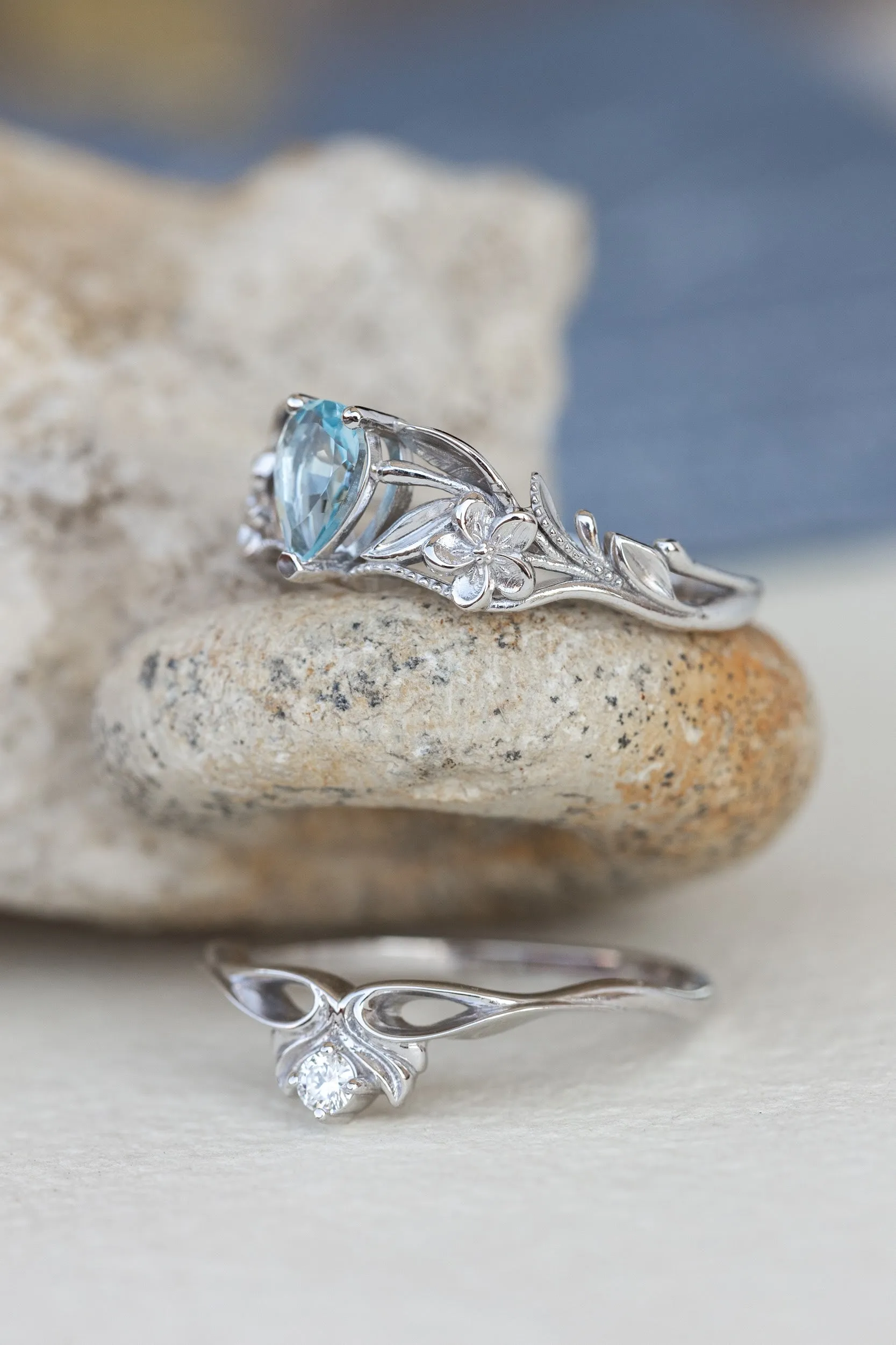 READY TO SHIP: Eloise ring in 14K white gold, natural aquamarine pear cut 7x5 mm, AVAILABLE RING SIZES: 8-10US