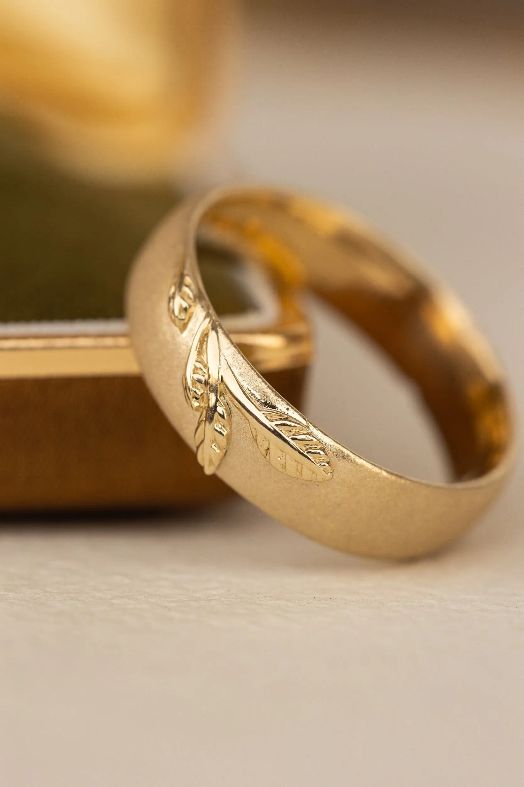 READY TO SHIP: Satin wedding band with branch, sandblast finish, 6 mm wide, RING SIZE 8.75-10.75US